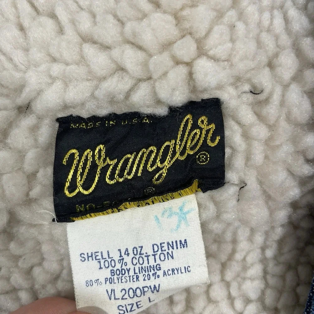 Vintage 70s Wrangler Sherpa Lined Denim Size‎ Large Cowboy Western Jean Vest